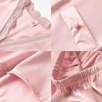 Solid Satin Pajama Set with Lace Trim - SHOPPERS' CASTLE