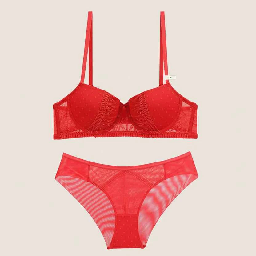Embroidery Lace Deep V Push-Up Bra Set - BCD Cup