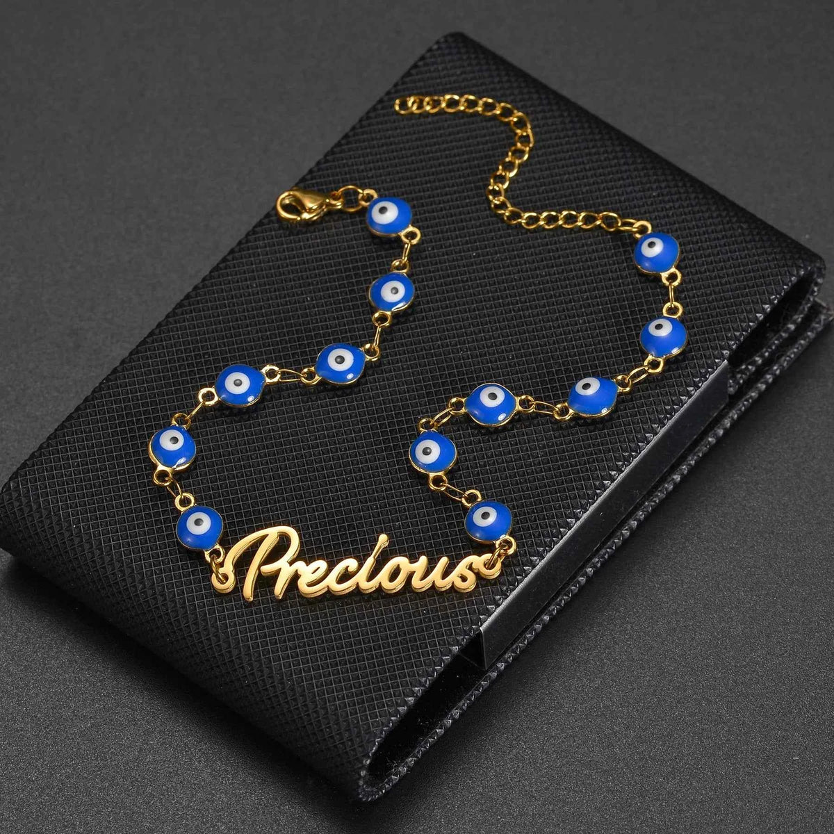 Personalized Name Thick Foot Chain Anklet - Heart Charms
