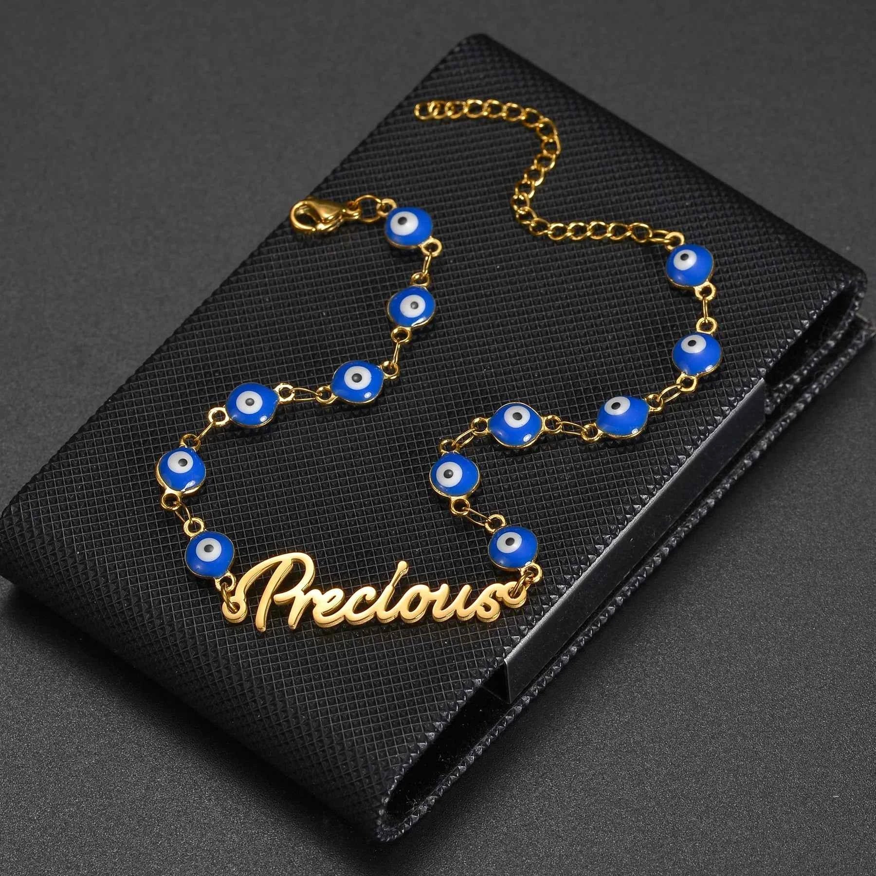 Personalized Name Thick Foot Chain Anklet - Heart Charms