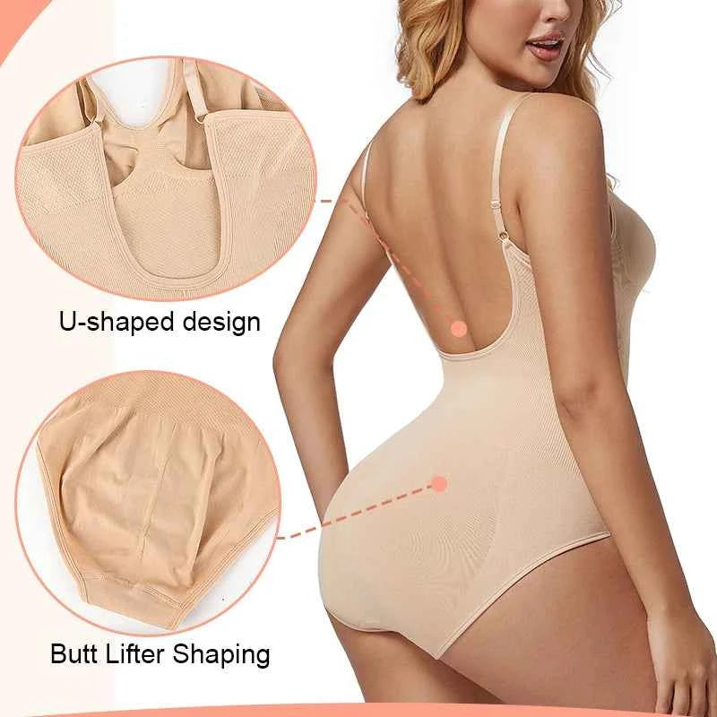 Low Back Bodysuit Shapewear - Open Crotch