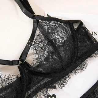 Floral Lace Bra Garter Belt & Thong Set