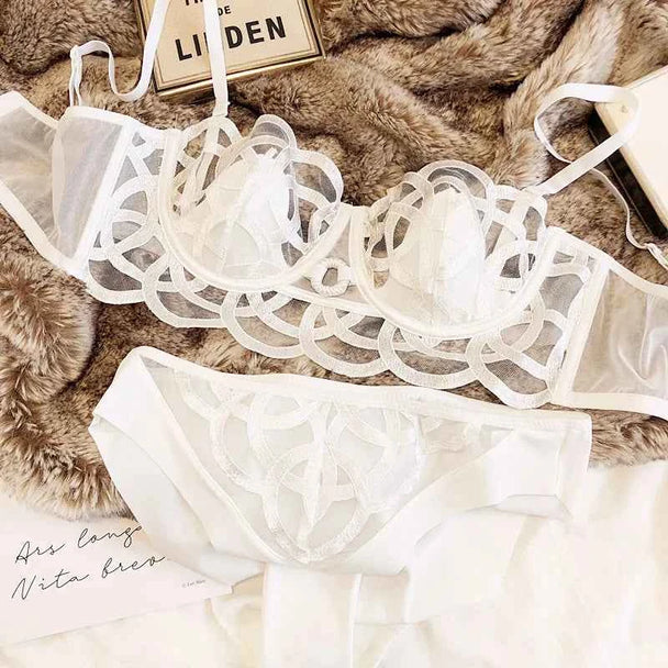 French Ultra-Thin Lace Bra Set with Thong