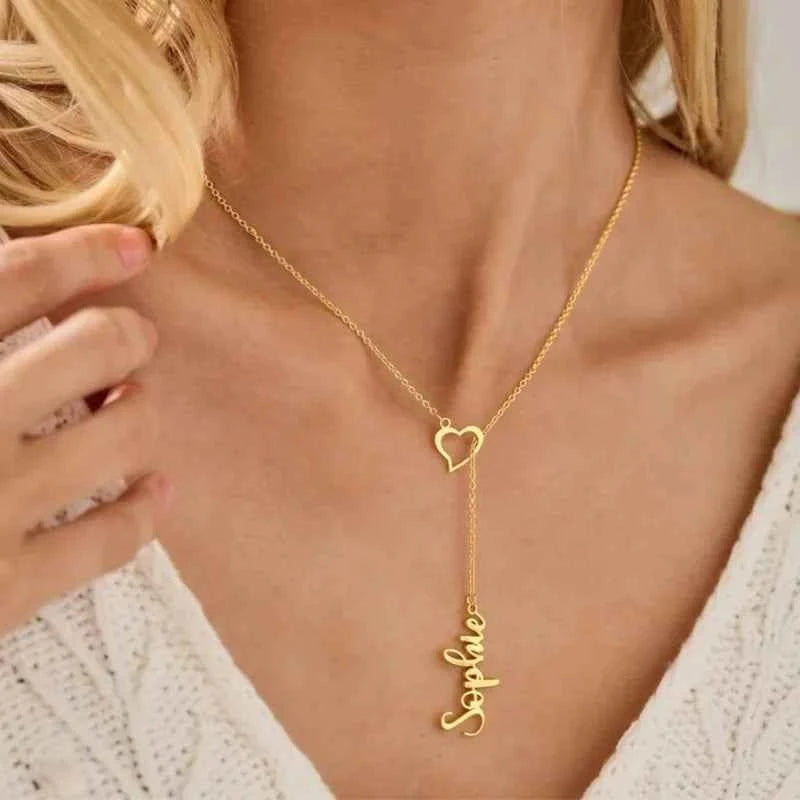 Customized Heart Name Extended Chain Necklace - Couple Gift