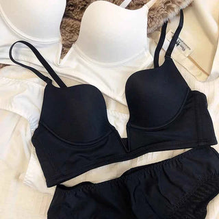 Seamless Plunge Push-Up Bra Set with Deep V