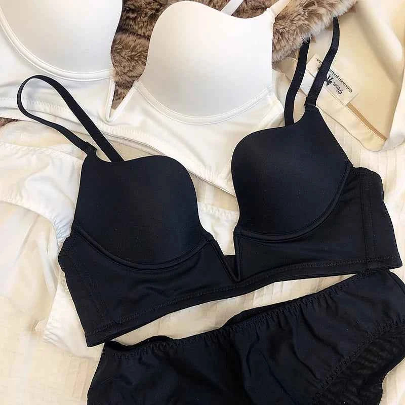 Seamless Plunge Push-Up Bra Set with Deep V