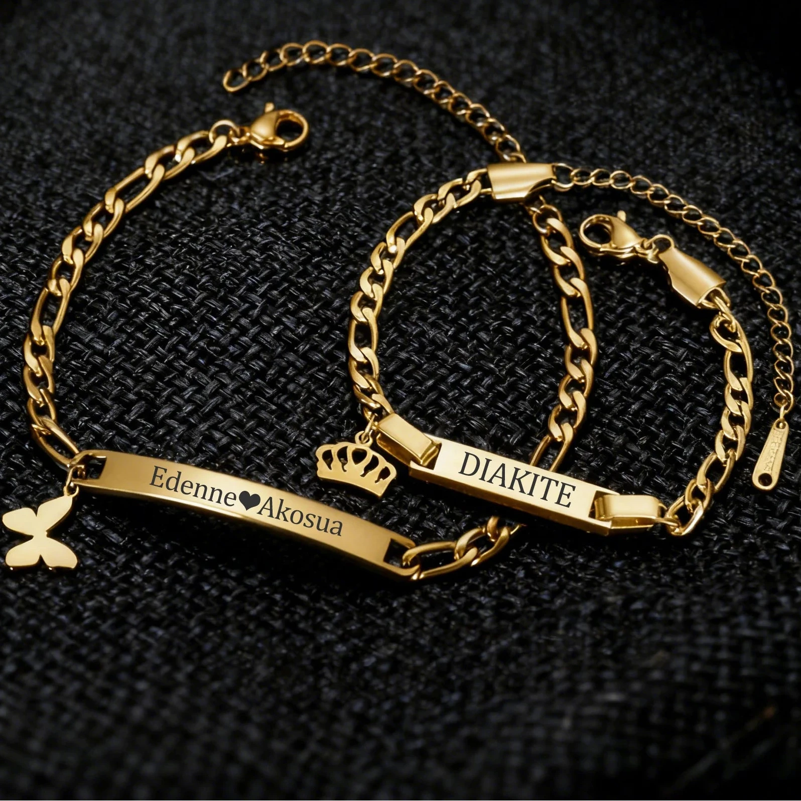 Engrave Name Heart Figaro Chain Bracelet - Adjustable