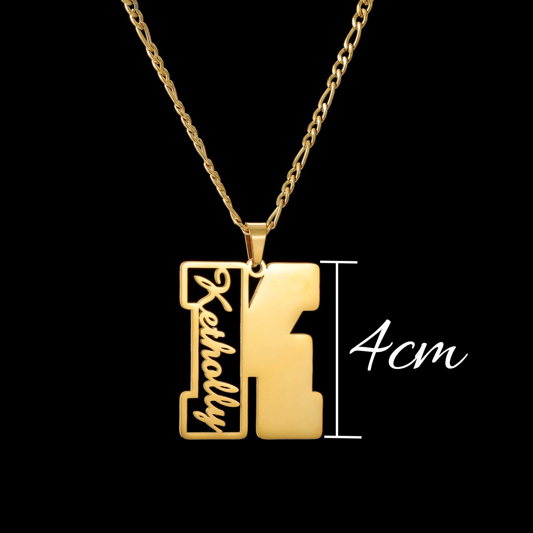 Personalized Big Letter Name Figaro Chain Necklace - Pendant - SHOPPERS' CASTLE