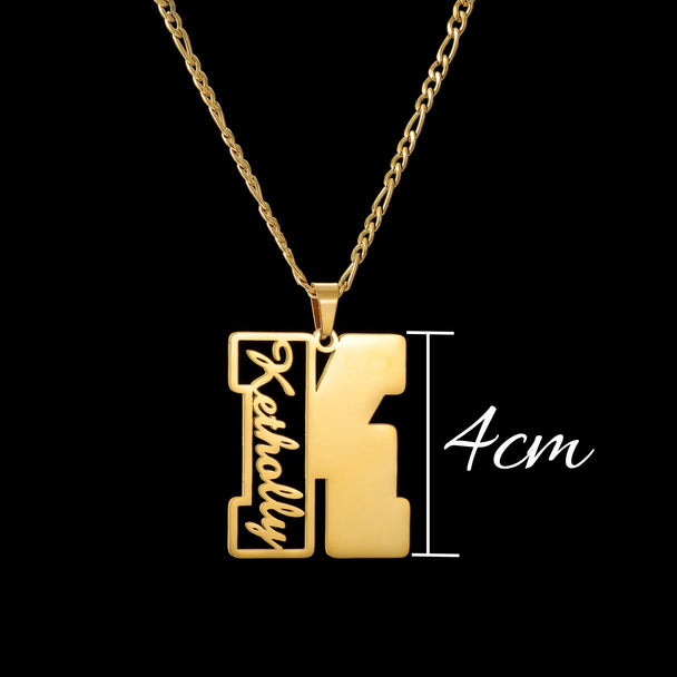 Personalized Big Letter Name Figaro Chain Necklace - Pendant - SHOPPERS' CASTLE