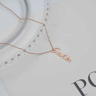 Personalized Vertical Name Necklace - Thick Chain Pendant - SHOPPERS' CASTLE