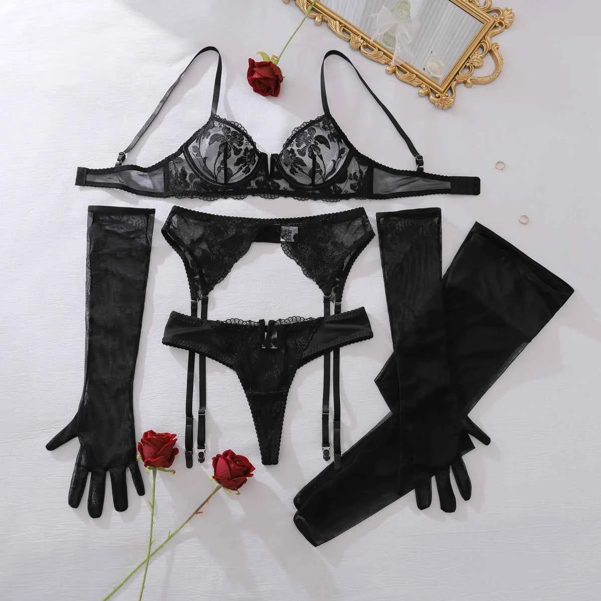 Premium Embroidery Lingerie Set - 3 Piece