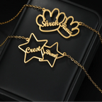 Custom 2 Names Star Heart Paw Choker - Link Chain