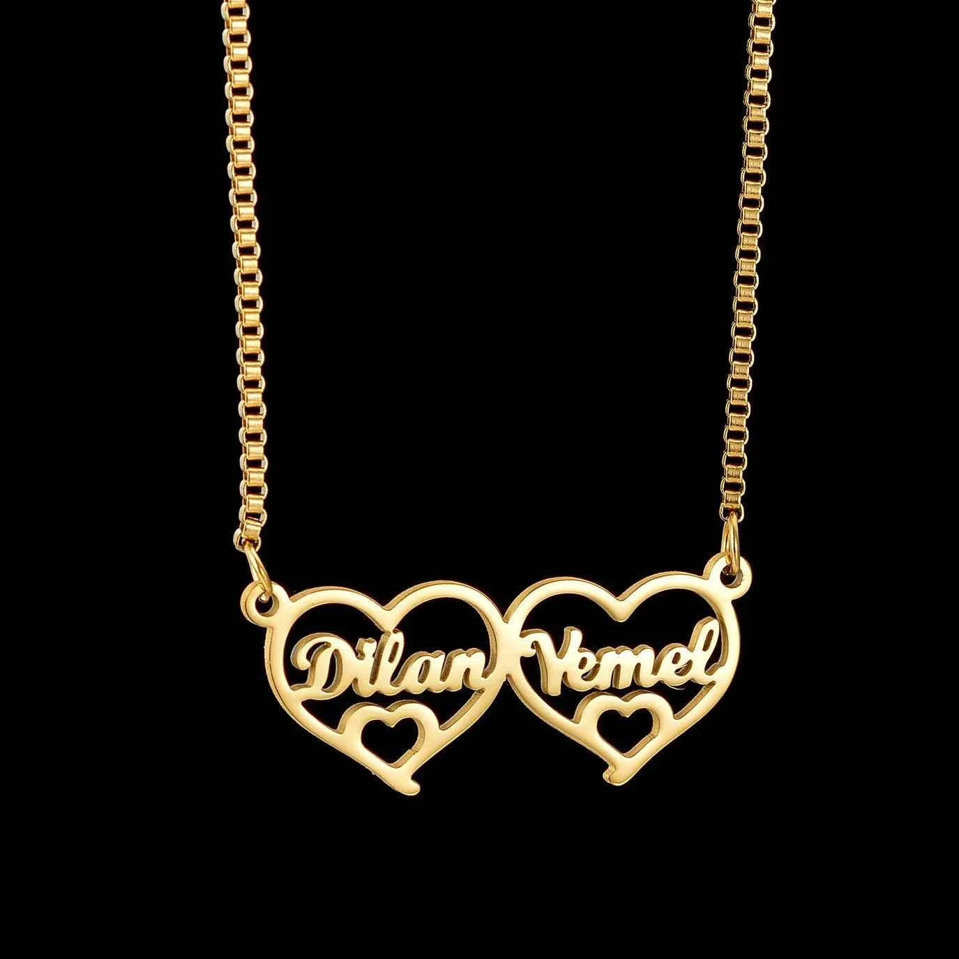 Custom 2 Names Star Heart Paw Choker - Link Chain
