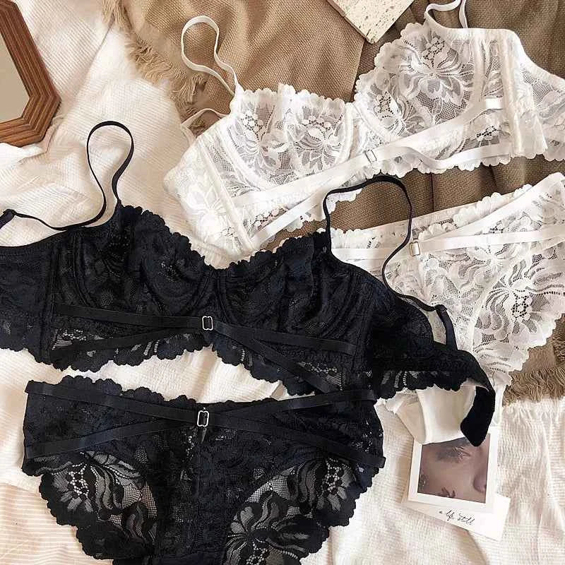 Hollow Lace Ultra-Thin Push-Up Bra Set - Plus Size C/D