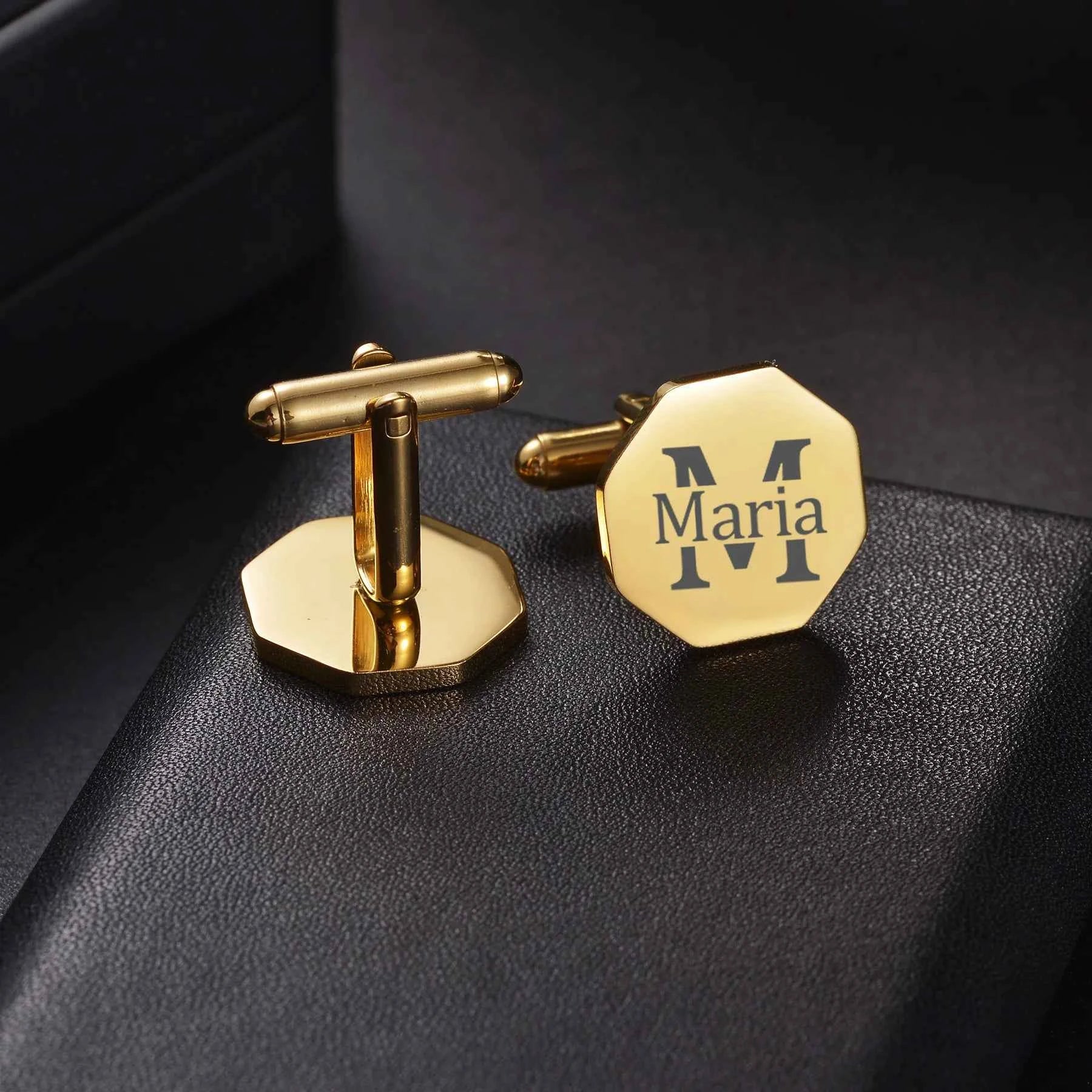 Personalized Name Cufflinks - Round Square Engrave Logo