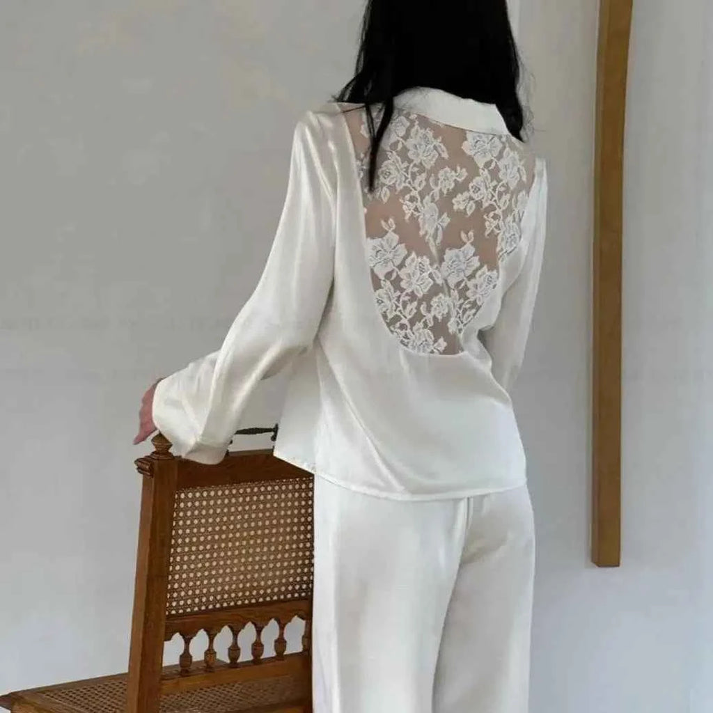 Bridal Lace Satin Pajama Set - SHOPPERS' CASTLE
