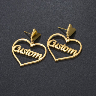 Custom Name Stud Earrings with Frosted Heart & Star - Stainless Steel - SHOPPERS' CASTLE