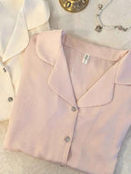 French Style Lace Trim Satin Pajama Set - SHOPPERS' CASTLE