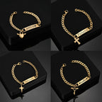 Engrave Name Cross Heart Bracelet - Adjustable Cuban Chain - SHOPPERS' CASTLE