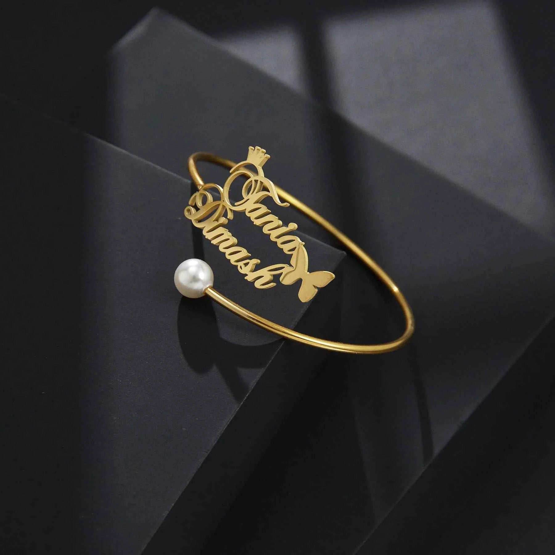 Personalized Name Open Adjustable Bangle - Heart & Letter