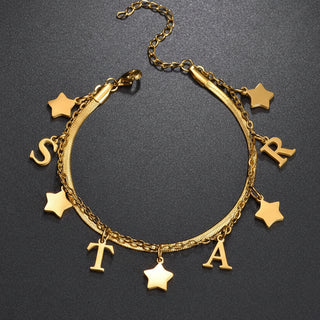 Personalized Name Bracelet - 2 Layer with Star Charms - SHOPPERS' CASTLE