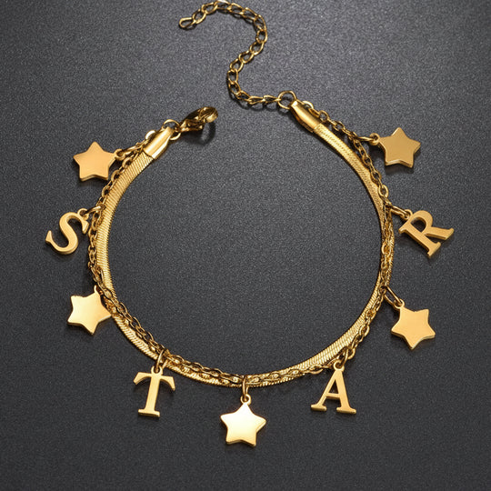 Personalized Name Bracelet - 2 Layer with Star Charms - SHOPPERS' CASTLE