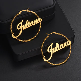 Custom Name Twisted Wire Hoop Earrings - Stainless Steel - SHOPPERS' CASTLE