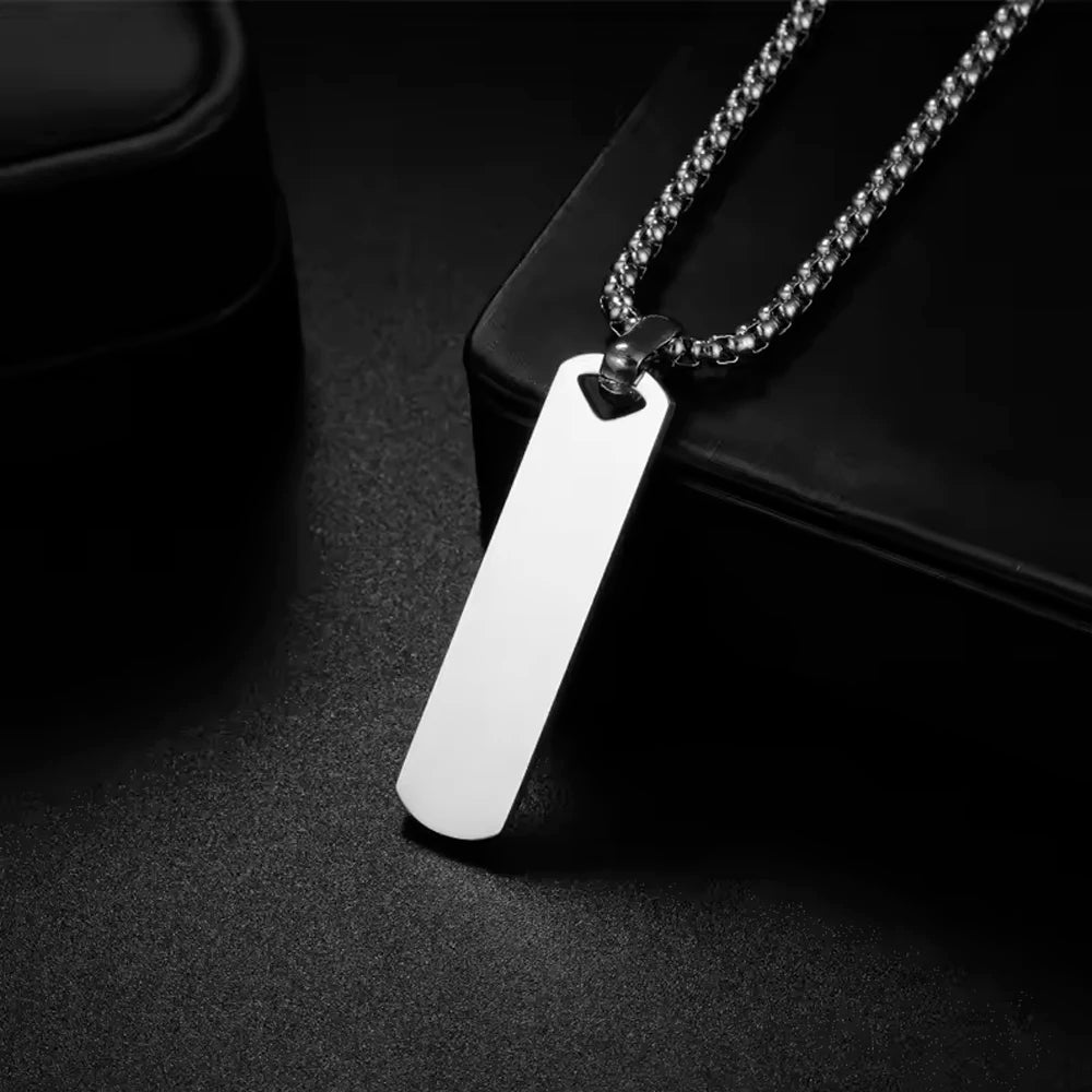 Engrave Name Rectangle Bar Necklace - Link Chain Pendant - SHOPPERS' CASTLE