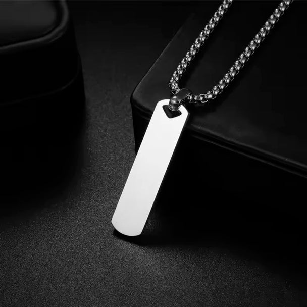 Engrave Name Rectangle Bar Necklace - Link Chain Pendant - SHOPPERS' CASTLE