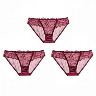 Embroidered Lace Brief Trio - Beige, Black & Burgundy