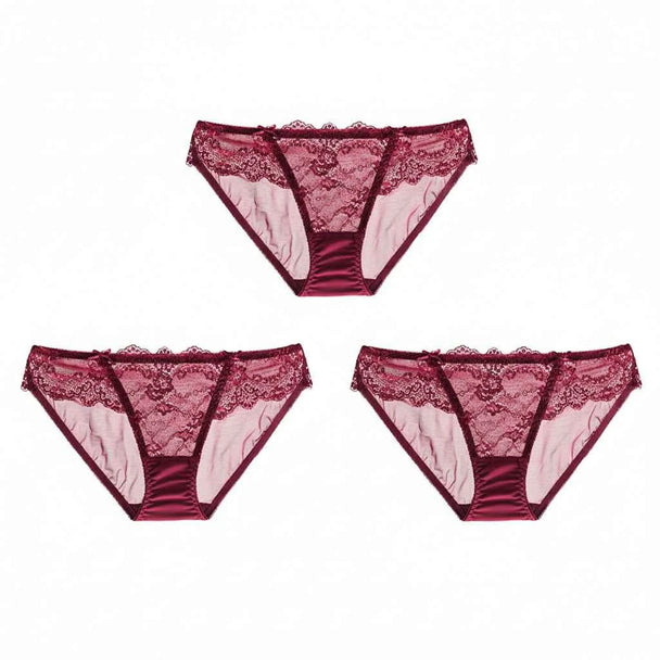 Embroidered Lace Brief Trio - Beige, Black & Burgundy