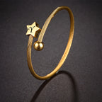 Engrave Name Date Wire Bracelet - Heart & Star Open Bangle - SHOPPERS' CASTLE