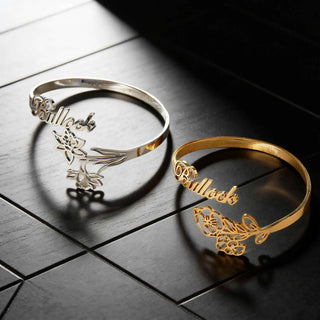 Custom Name Flower Letter Bangle - For Women, Men & Kids