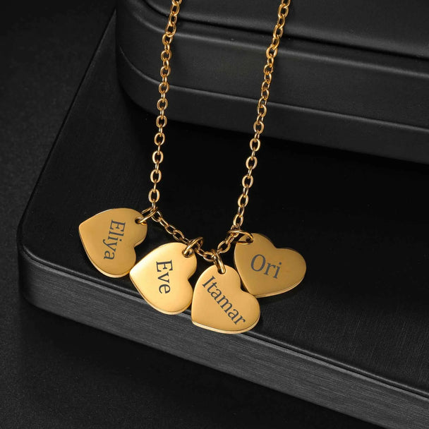 Personalized Name Heart Engrave Letter Necklace - Mother Kids