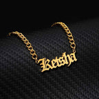 Custom Old English Name Cuban Chain Necklace - Handmade Pendant