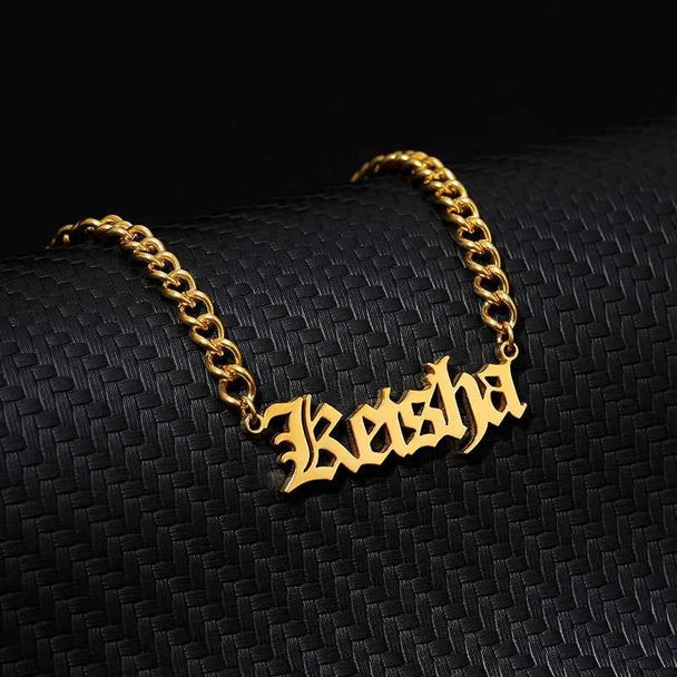 Custom Old English Name Cuban Chain Necklace - Handmade Pendant