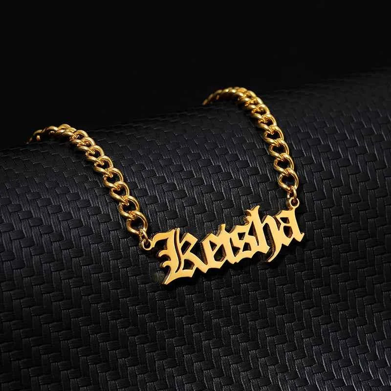Custom Old English Name Cuban Chain Necklace - Handmade Pendant