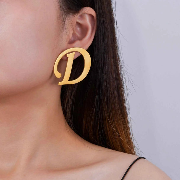 Personalized Big Letter Name Stud Earrings - Stainless Steel