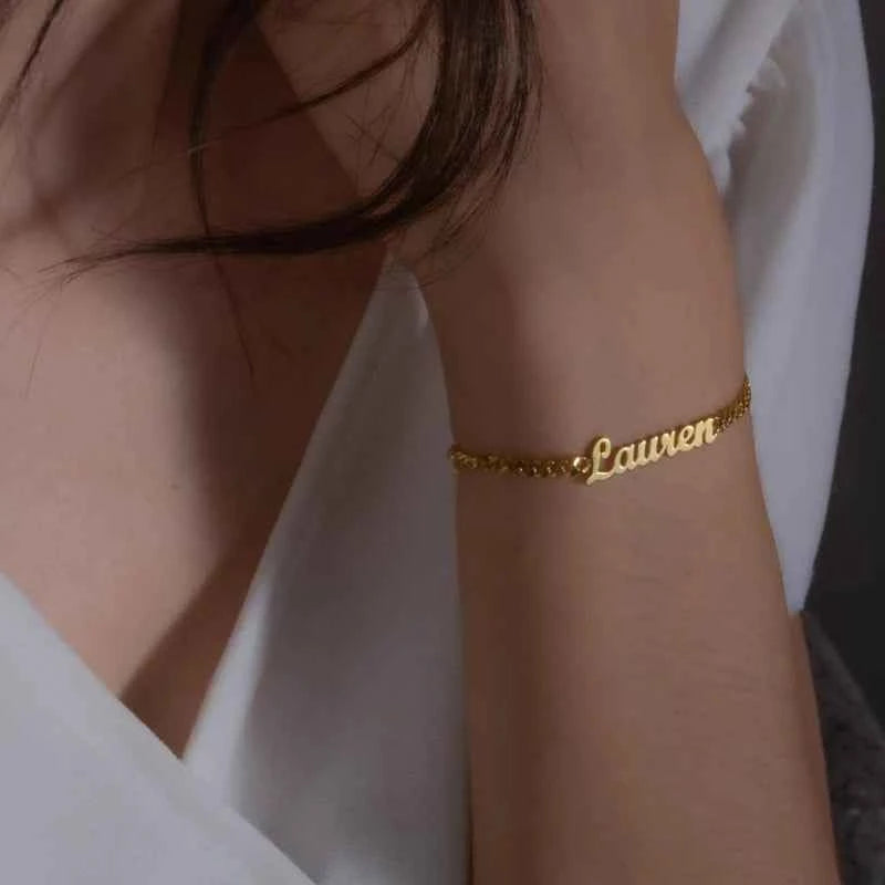 Custom Name Cuban Chain Heart Ribbon Bracelet - Handmade