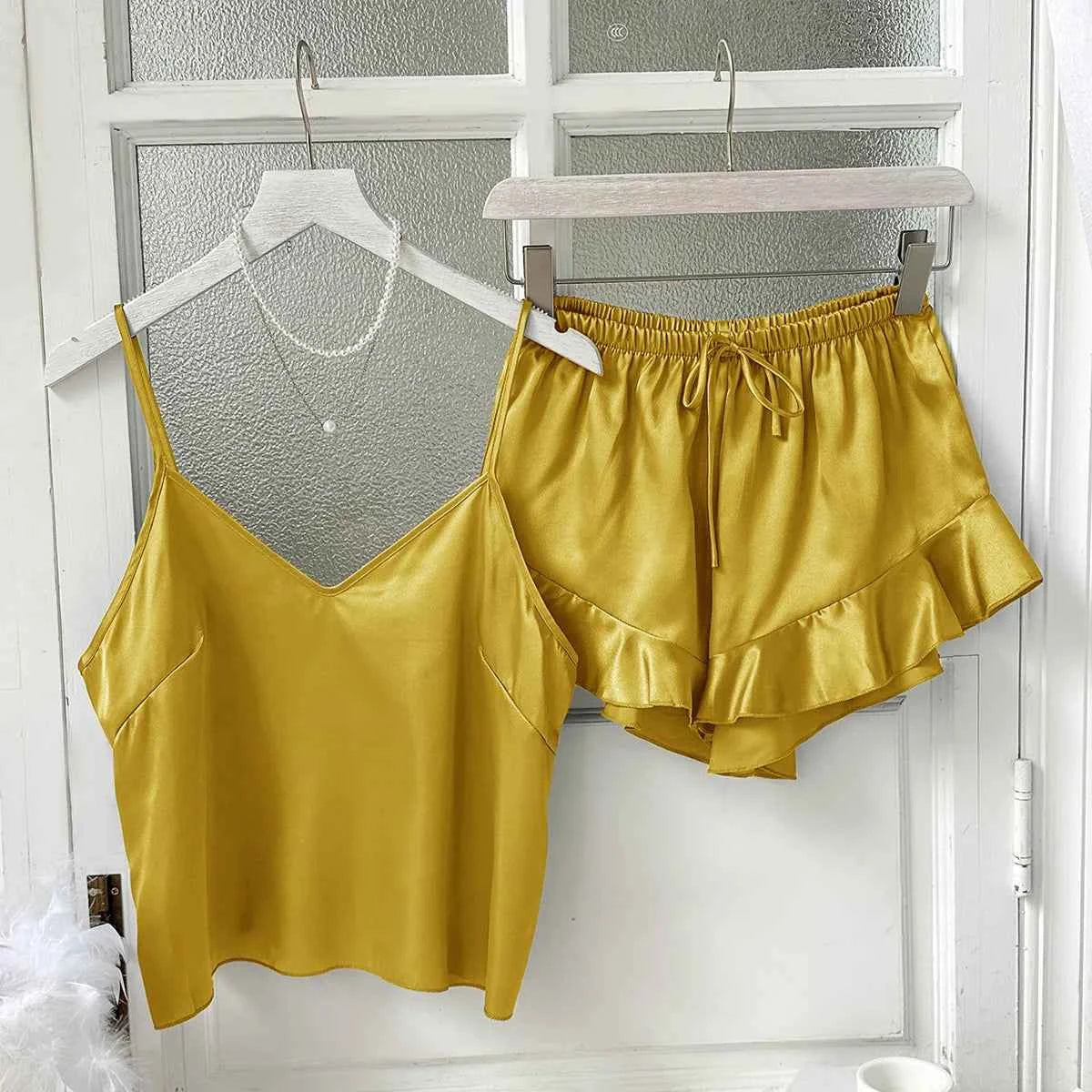 Satin Chemise Shorts Pajama Set - SHOPPERS' CASTLE