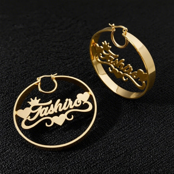 Custom Name 50mm Hoop Earrings - Hollow Letters - SHOPPERS' CASTLE