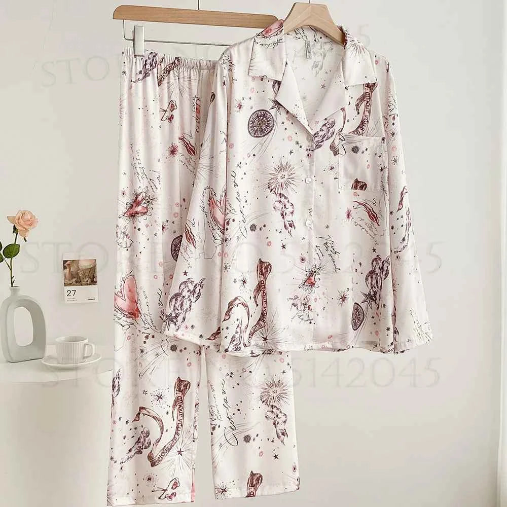 Floral Print Ice Silk Pajama Set - SHOPPERS' CASTLE