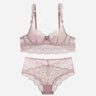 Hot Sexy Transparent Lace Hollow-Out Embroidery Bra Set - Plus Size
