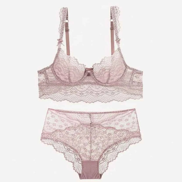 Hot Sexy Transparent Lace Hollow-Out Embroidery Bra Set - Plus Size
