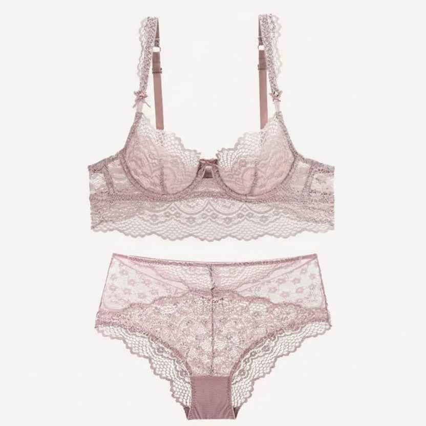 Hot Sexy Transparent Lace Hollow-Out Embroidery Bra Set - Plus Size