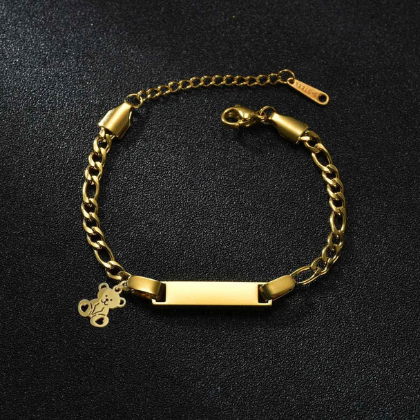 Engrave Name Heart Figaro Chain Bracelet - Adjustable