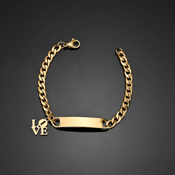 Engrave Name Cross Heart Bracelet - Adjustable Cuban Chain - SHOPPERS' CASTLE