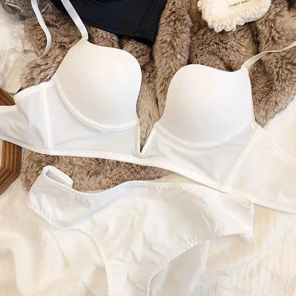 Seamless Plunge Push-Up Bra Set with Deep V