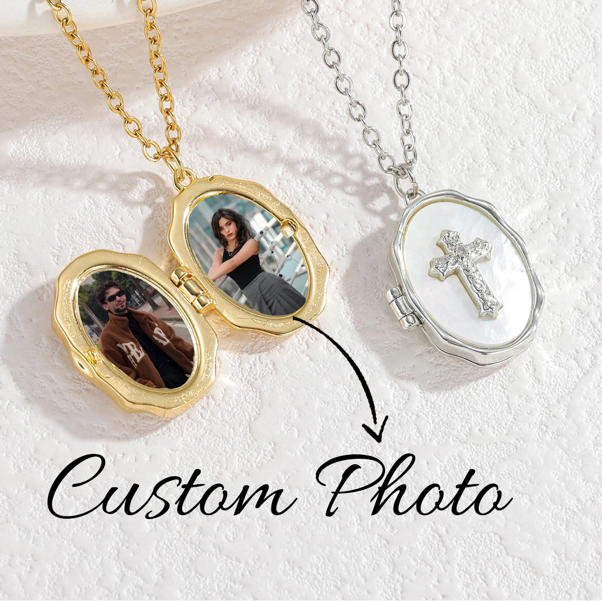 Personalized Photo Album Locket Necklace - Cross Butterfly Oval - SHOPPERS' CASTLE