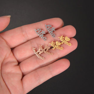 Custom Name Stud Earrings with Frosted Heart & Star - Stainless Steel - SHOPPERS' CASTLE
